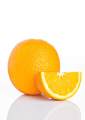 Healthy organic orange with slice on white background