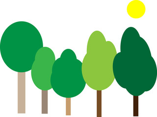 Row of trees on a white background, children's drawing