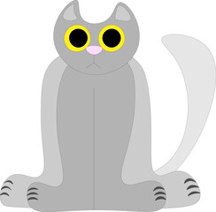 Funny cat with big eyes, child's drawing
