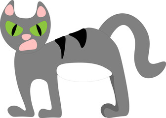 Very angry gray cat, child's drawing