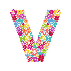 Flower alphabet. Flower symbols forming letter V. Floral ornament in the form of a letter.