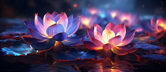 some purple and red flowers are floating on water Generated by AI - obrazy, fototapety, plakaty