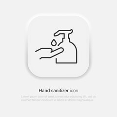 Washing hand with sanitizer liquid soap vector line icon. Hand disinfection symbol. Vector EPS 10
