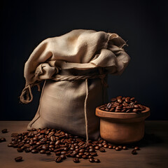 Fototapeta na wymiar Roasted coffee beans on old wooden table