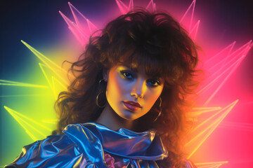 Naklejka na ściany i meble 1980s pop art illustration of a brunette female singer on a fictional album cover