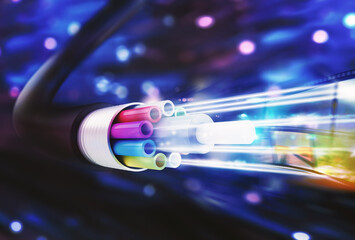 Image of an optical fiber with lights effects. 3D Rendering