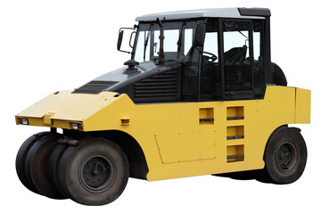 Modern road roller isolated on a white background.