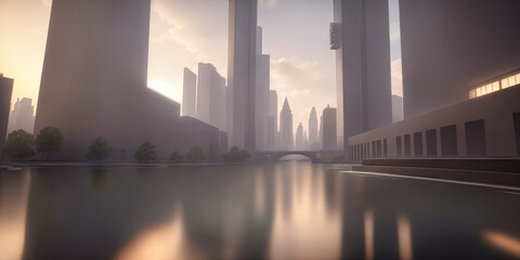 Panoramic view of futuristic morden city skyline. 