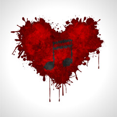 An illustration of a musical note in the heart on a white background.