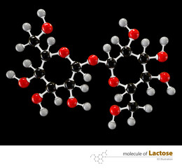 3d Illustration of Lactose Molecule isolated black background