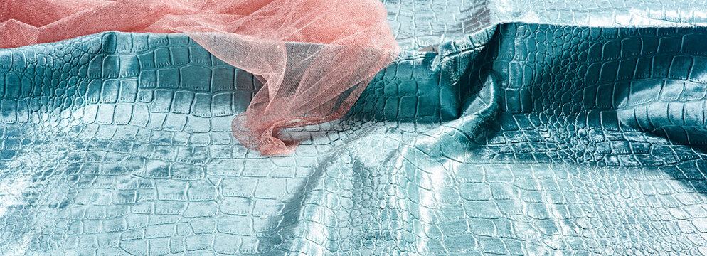 background crocodile faux metallic pink netting blue