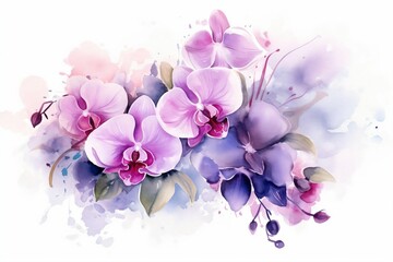 Fototapeta na wymiar Watercolor orchids adorned with a graceful and intricate frame flowers frame isolated 