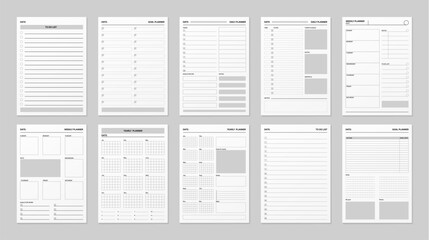 Planner page schedule templates. Isolated 3d vector set of daily diaries, calendars, notebooks. Organizer blanks with day or week plan, school or business yearly planner with goals and to do list
