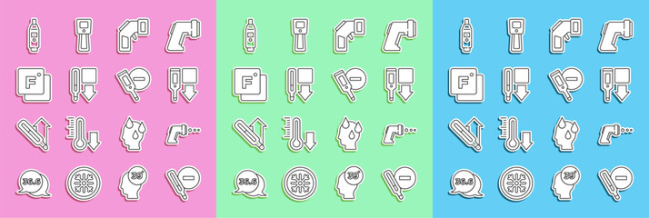 Set line Medical thermometer, Digital, Fahrenheit, and icon. Vector