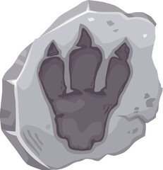 Tyrannosaurus dinosaur footprint fossil, archaeology and paleontology finds. Isolated vector ancient reptile foot trail impression. Cartoon jurassic era museum item, dino animal paw print in stone © Buch&Bee