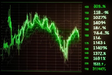 AI generated illustration of green economic Stock market trading graph figures background