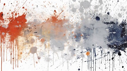 Colorful ink splashes. Paint splatters on bright material. Multi color dots. Watercolor on white wall. Generation AI illustration