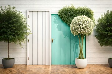 plant in front of a door