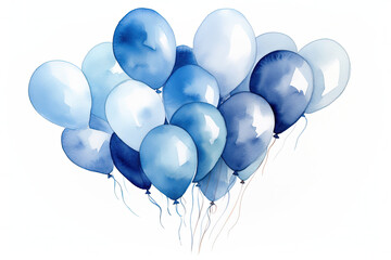 Blue Watercolor Balloons, Celebrate your Birthday Party, Happy Birthday Balloon Card - Generative Ai