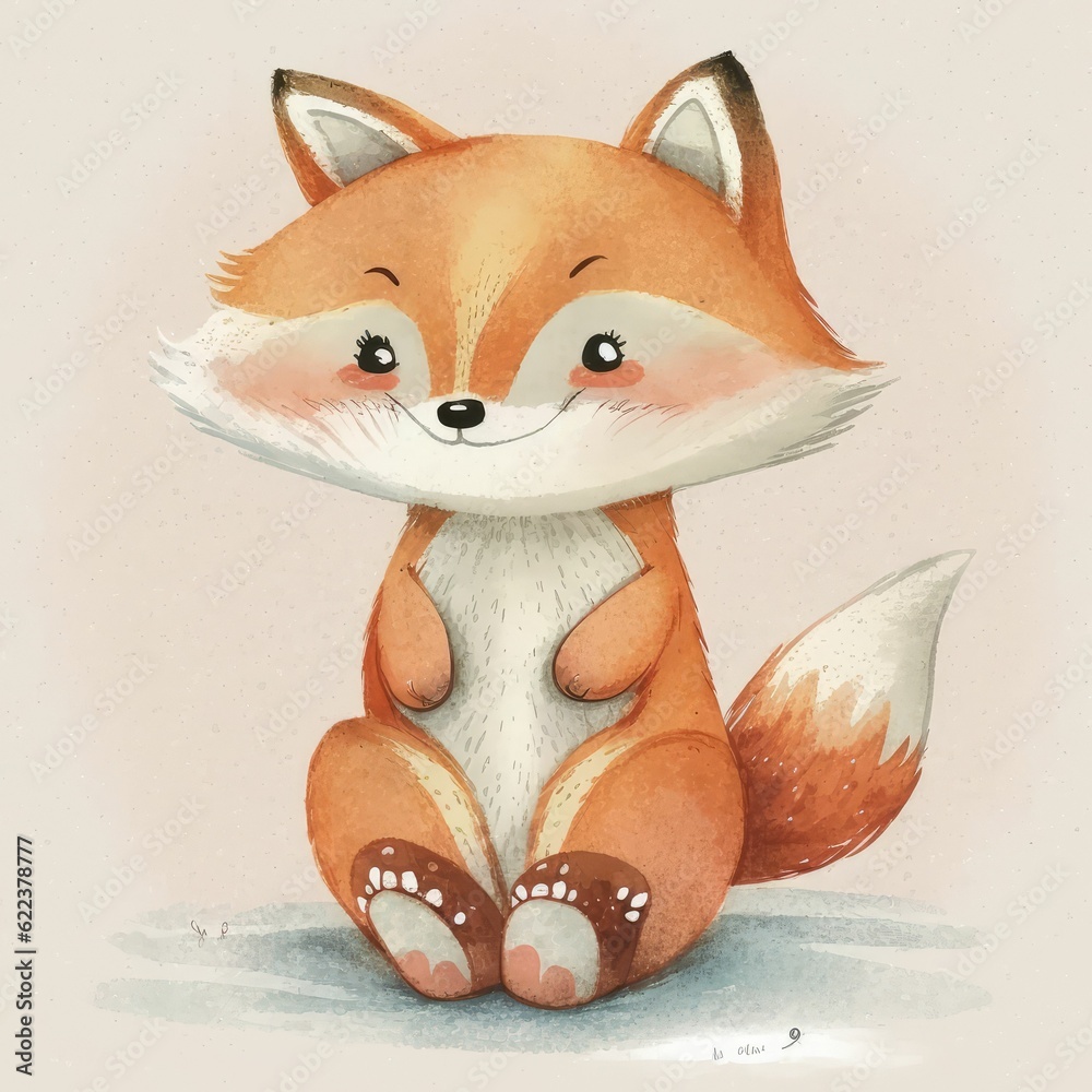 Sticker AI generated illustration of an adorable cheerful fox in a sitting position