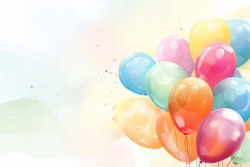 Colorful Watercolor Balloons, Celebration, Birthday Party, Pretty Balloon Gift Card - Generative Ai