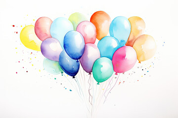 Colorful Watercolor Balloons, Celebration, Birthday Party, Pretty Balloon Gift Card - Generative Ai