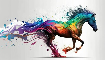 Obraz na płótnie Canvas AI-generated illustration of colorful paints and a horse on a white background.