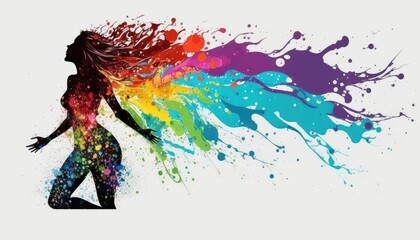 AI-generated illustration of colorful paints and a girl on a white background.