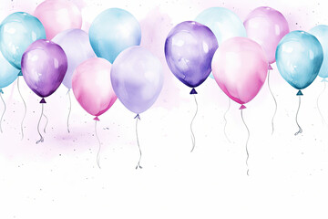 Lovely Pastel Watercolor Balloons, Celebrate your Birthday Party, Happy Birthday Balloon Card - Generative Ai