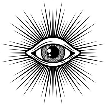 Sacred geometry illuminati eye with sun rays, occultism religion spiritual talisman. Vintage mystic tattoo providence sign