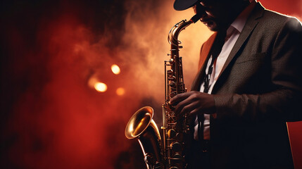 jazz musician playing the saxophone Beautiful voice .Jazz mood Concept, Generative Ai - obrazy, fototapety, plakaty