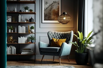 AI generated illustration of a stylish interior of a living room