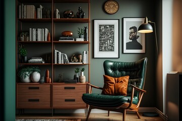 AI-generated illustration of a stylish interior design of a living room.