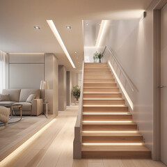 vue d'un escalier dans une maison design - IA Generative	 - obrazy, fototapety, plakaty