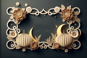 AI generated illustration of Islamic Ramadan background with a beautiful frame and crescent moons