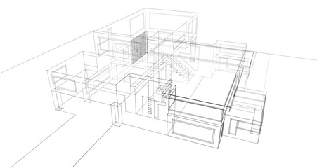 Modern house sketch 3d illustration