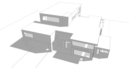 Modern house sketch 3d illustration