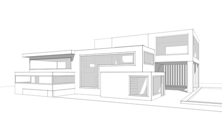 Modern house sketch 3d illustration