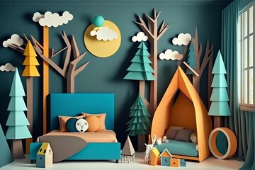 AI generated illustration of abstract colorful kids room design