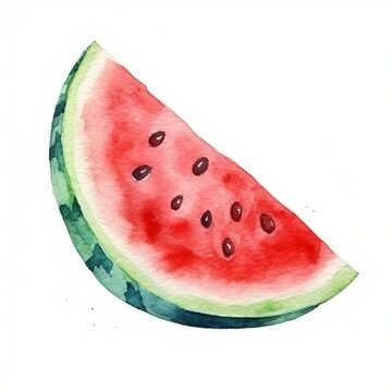 Fresh Organic Watermelon Fruit Background, Square Watercolor Illustration. Healthy Vegetarian Diet. Ai Generated Soft Colored Watercolor Illustration with Delicious Juicy Watermelon Fruit.