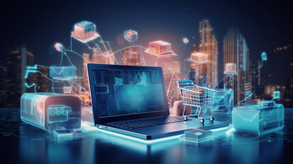 Digital marketing commerce online sale concept, Promotion of products or services through digital channels search engine, social media, email, website, Digital Marketing , Generative Ai