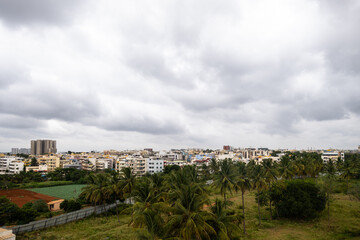 Fototapeta na wymiar Long Shot of Indian Cityscape with Orange Sky