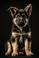 AI generated illustration of a german shepherd puppy on black background