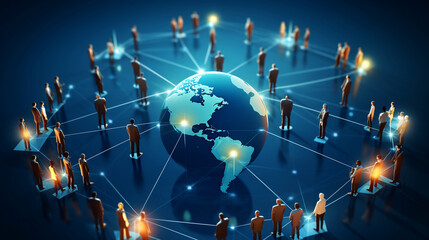 Global business structure of networking. Analysis and data exchange customer connection, HR recruitment and global outsourcing, Customer service, Teamwork, Strategy, Generative Ai - obrazy, fototapety, plakaty