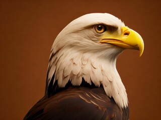 AI generated illustration of A portrait of a bald eagle isolated on a brown background
