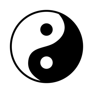 Black and white Ying Yang symbol of harmony and balance isolated on white background. Vector icon, flat style 