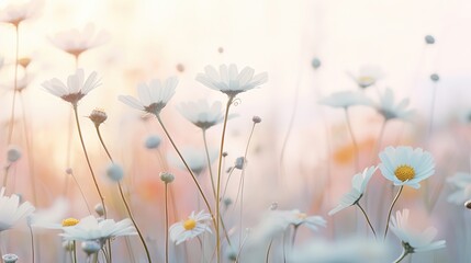 dreamy fantasy soft focus daisy flower field , Generative Ai