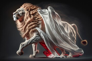 Obraz na płótnie Canvas A Devine Lion moving having a silk clothe on the back