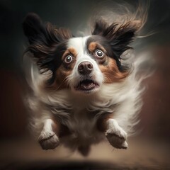 AI generated portrait of a funny papillon dog with surprised expression - obrazy, fototapety, plakaty