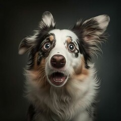AI generated portrait of a funny border collie with surprised expression